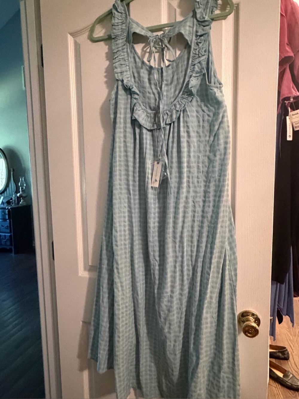 Anthropologie Set- Light Blue Gingham Maxi Top with matching shorts - Picture 6 of 8